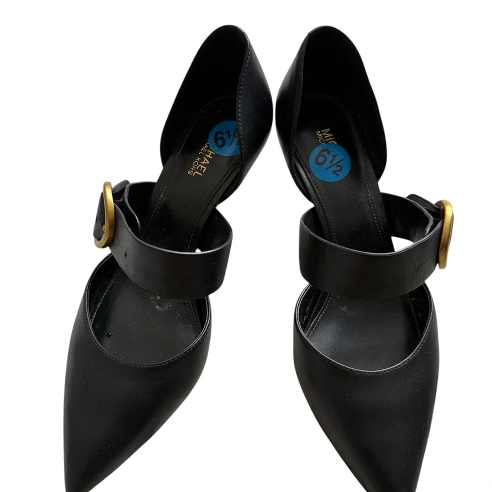 MICHAEL Michael Kors Black Heels with Gold Buckle - Picture 3 of 4